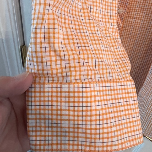 Perry Ellis Modern Fit Sz 19 36/37 Orange and White Blue Pin Stripe Dress Shirt - Picture 4 of 5